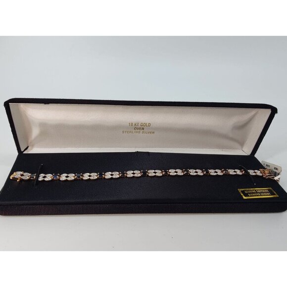 None Jewelry - 18KT Gold Over Silver Genuine Sapphire/ Diamond Accent Bracelet